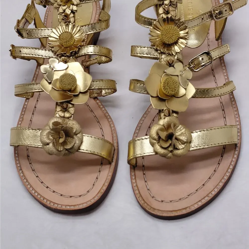 Kate Spade Womens Gladiator Sandals Size 8.5 Gold Floral Boho Vacation Summer - Picture 4 of 15